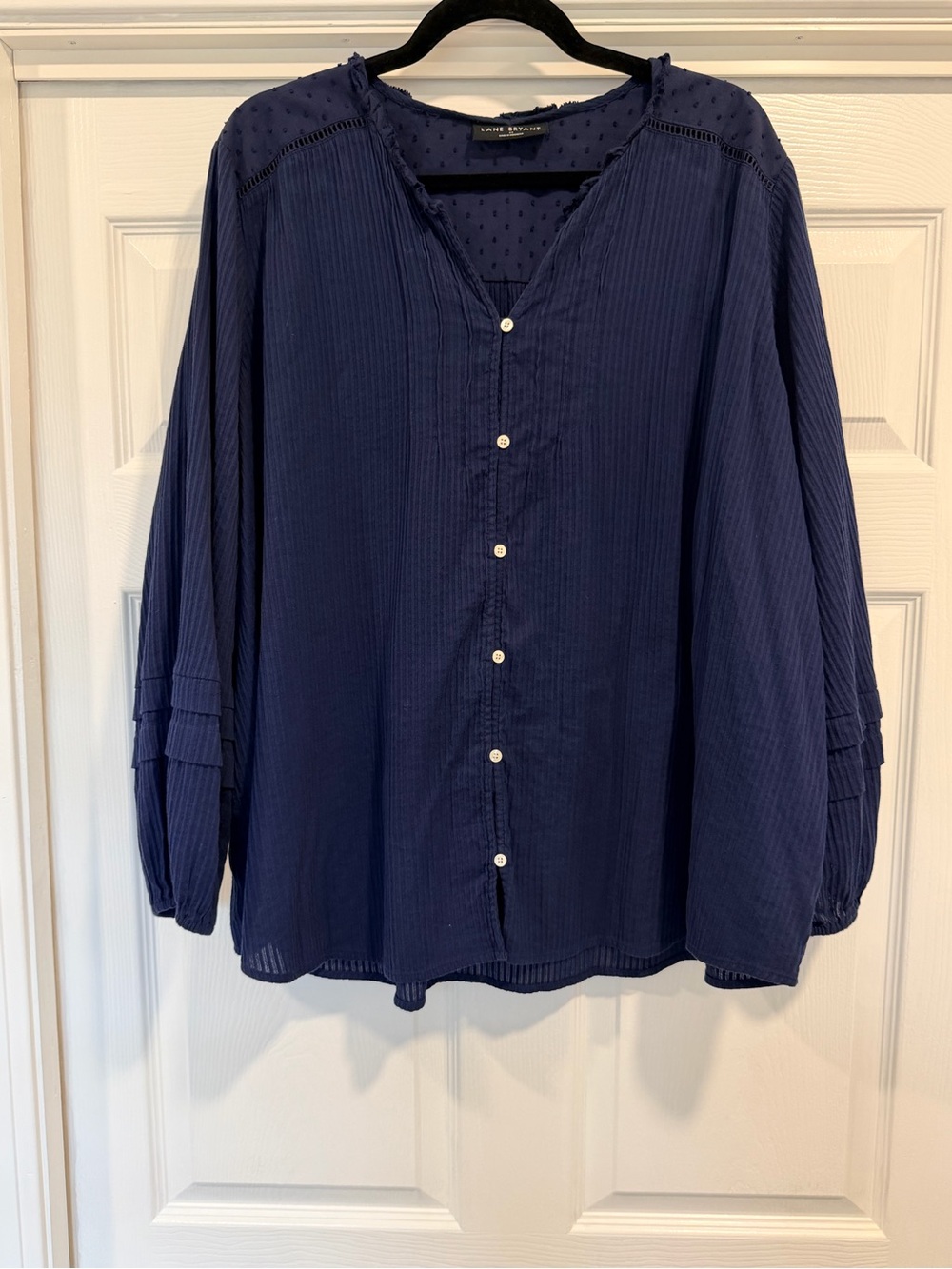 Lane Bryant Navy Blue Textured Button-Down Shirt